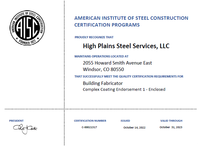 AISC Certification: Fabrication & Coatings