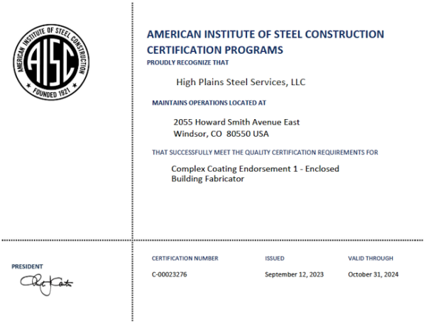 Quality and AISC Certified Company High Plains Steel Services